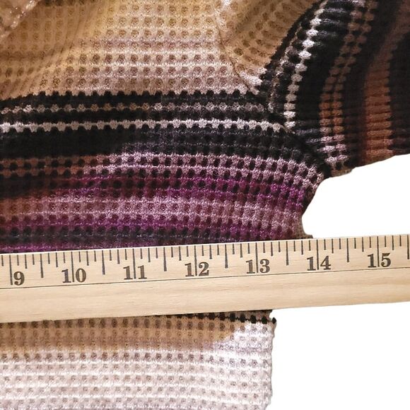 BDG Bunny Striped Thermal Waffle Knit Quarter Zip Long Sleeve Crop Top Purple M - Picture 11 of 12